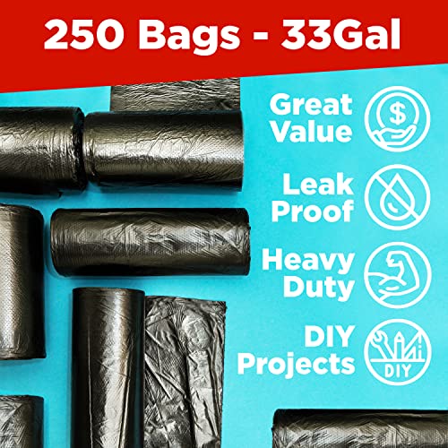 ToughBag 30-33 Gallon Trash Bags, 32 x 38" Black Garbage Bags (250 COUNT) – 30+, 32 Gallon Outdoor Industrial Garbage Can Liner for Custodians, Landscapers, Lawn Bags - Made In USA