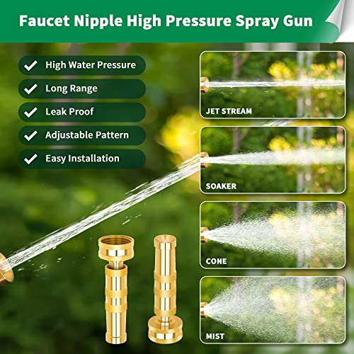 AUTOMAN Brass Hose Nozzle – High Pressure Jet Nozzles 2 Pack, Heavy Duty Sprayer for Garden Hoses, Adjustable Spray Gun, Solid Twist Water Hose Nozzle for Patio, Lawn, Car Wash, Extra 6 Rubber Washers