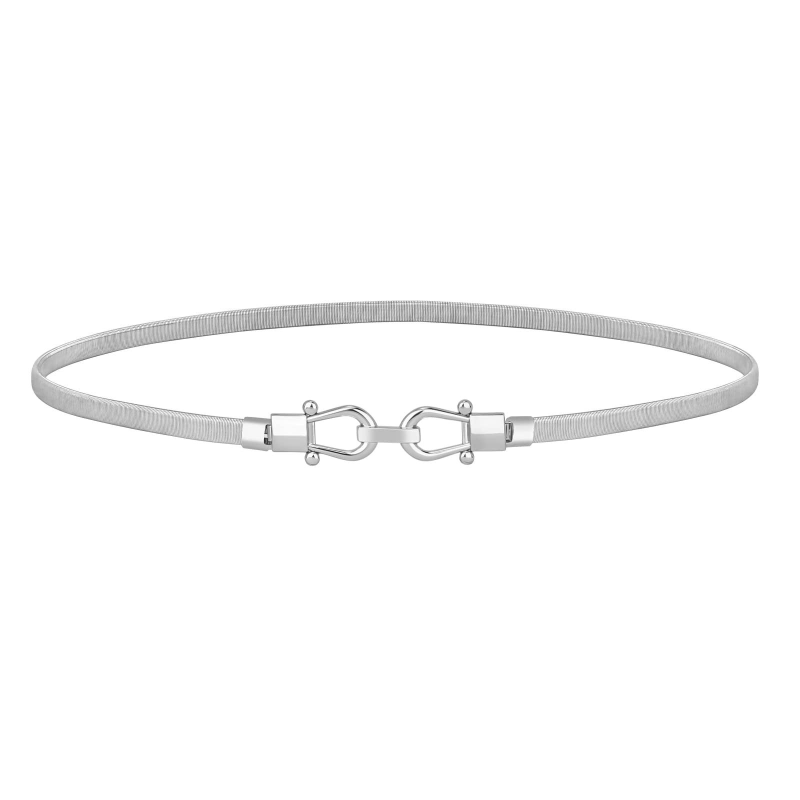 JASGOOD Skinny Metal Waist Belt for Dress Fashion Silver Waistband Elastic Metal Chain Belt, B-Silver