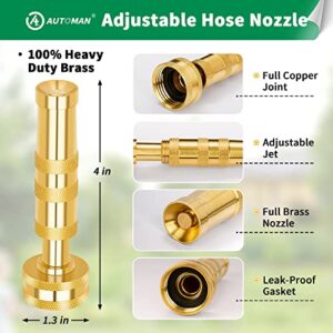 AUTOMAN Brass Hose Nozzle – High Pressure Jet Nozzles 2 Pack, Heavy Duty Sprayer for Garden Hoses, Adjustable Spray Gun, Solid Twist Water Hose Nozzle for Patio, Lawn, Car Wash, Extra 6 Rubber Washers