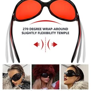 FEISEDY Oversized Trendy Sunglasses Classic Oval Wrap Around Stylish Big Frame Shade Women Glasses B2391