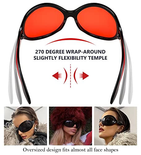 FEISEDY Oversized Trendy Sunglasses Classic Oval Wrap Around Stylish Big Frame Shade Women Glasses B2391