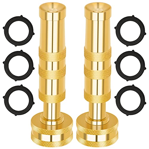 AUTOMAN Brass Hose Nozzle – High Pressure Jet Nozzles 2 Pack, Heavy Duty Sprayer for Garden Hoses, Adjustable Spray Gun, Solid Twist Water Hose Nozzle for Patio, Lawn, Car Wash, Extra 6 Rubber Washers