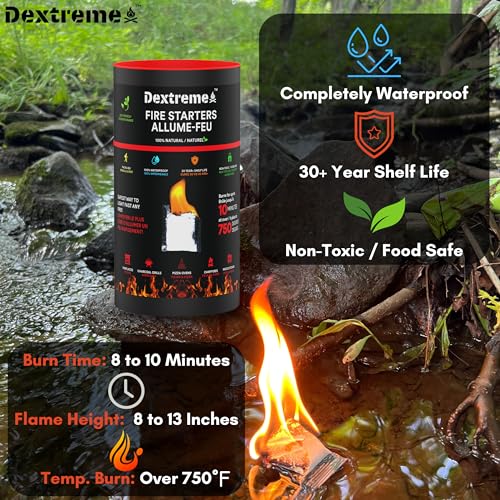 Dextreme Quick Instant Fire Starter - Waterproof All-Purpose Indoor & Outdoor Firestarter, for Charcoal Starter, Campfire, Fireplace, BBQ, Survival and Wood Stove (100 Pcs Tube)