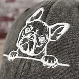 Hepandy French Bulldog Dog Hat for Women Men, Washed Black Embroidered Baseball Cap, Outdoor Travel Snapback Adjustable Dad Hat