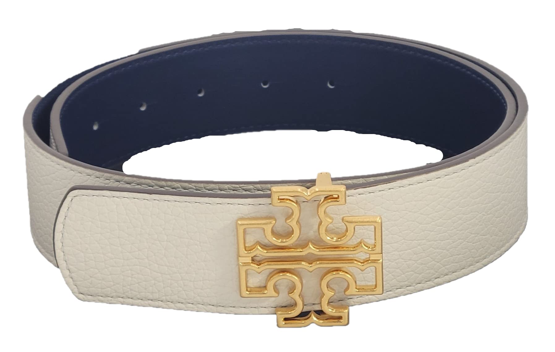 Tory Burch 141742 Britten Royal Navy Blue/New Ivory White With Gold Hardware Reversible 1.5 Inch Width Women's Belt (Small)