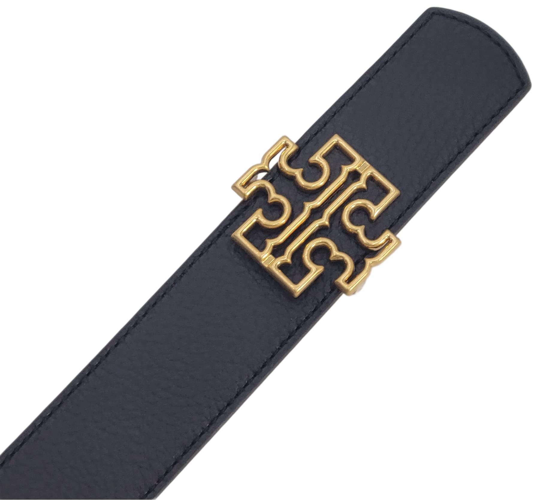 Tory Burch 141742 Britten Logo Black/Classic Tan With Gold Hardware 1.5 Inch Width Reversible Women's Belt (Large)