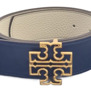 Tory Burch 141742 Britten Royal Navy Blue/New Ivory White With Gold Hardware Reversible 1.5 Inch Width Women's Belt (Small)