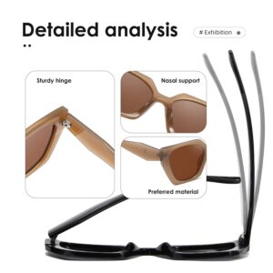 kimorn Sunglasses Womens and Men Trendy Retro Trendy Sun Glasses K1354 (Black+Camel Frame Brown Lens)