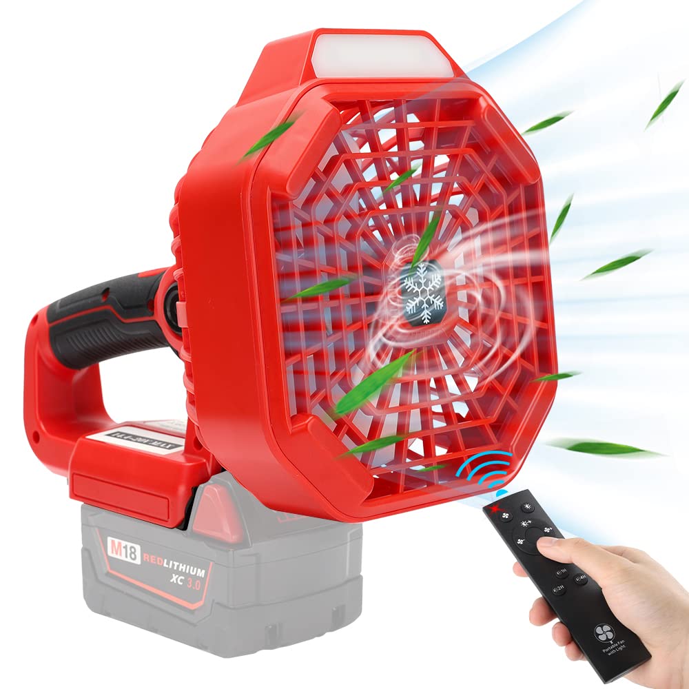 Choerinton Cordless Camping Fan for Milwaukee M18 18V Lithium Battery, Portable Tent Fan with 180LM Lantern,USB Port,3 Speed 3 Brightness Brushless Motor Personal Desk Fan for Car Repair,Picnic