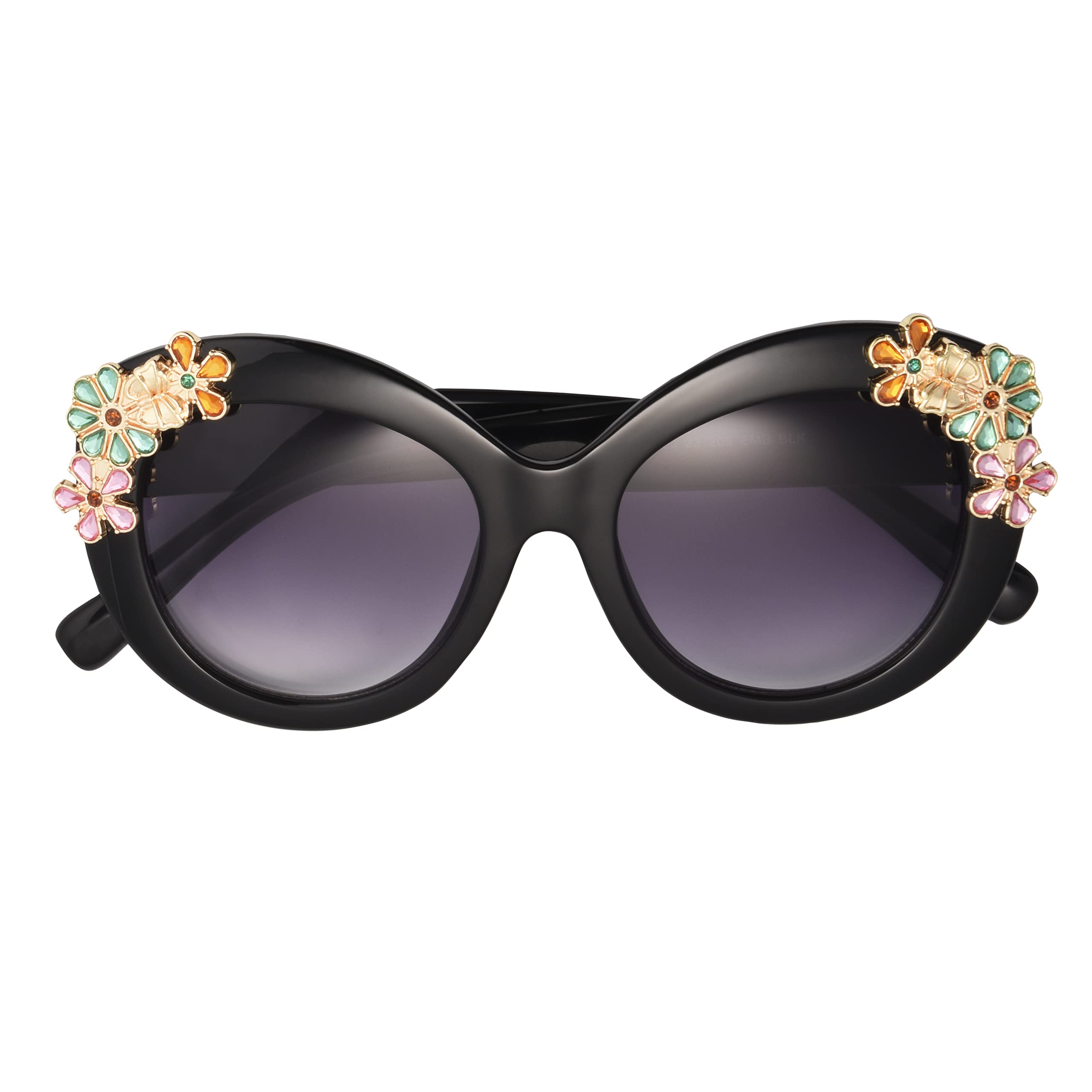 Betsey Johnson Women's Garden Party Sunglasses Round, Black, 141 mm