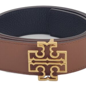 Tory Burch 141742 Britten Logo Black/Classic Tan With Gold Hardware 1.5 Inch Width Reversible Women's Belt (Large)