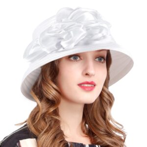 vecry womens church baptism wedding cloche hat tea party derby dress bowler hats (white)