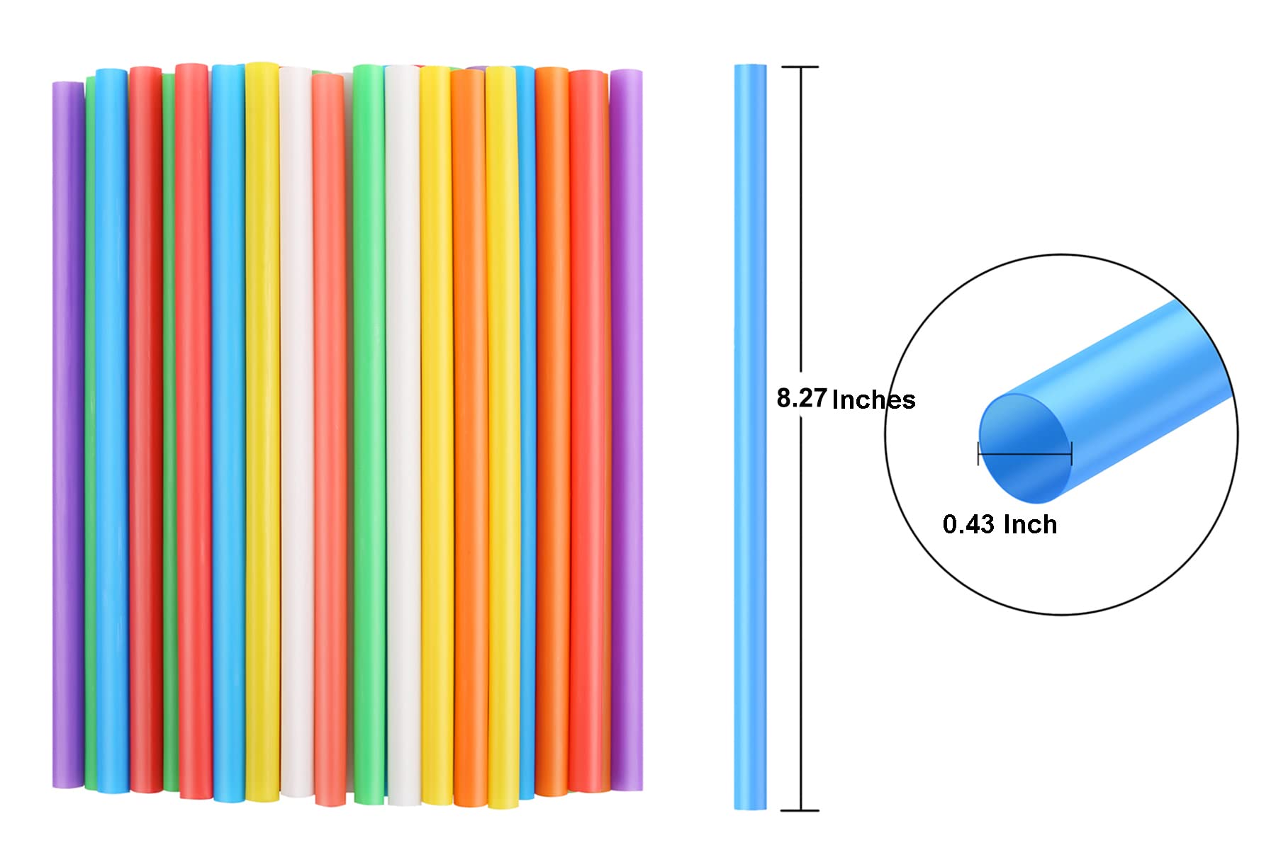 [Individually Wrapped] 100 Pcs Disposable Jumbo Smoothie Straws, Wide-mouthed Multi Colors Milkshakes Plastic Drinking Straws, (8.27" Long and 0.43" Diameter) BPA FREE