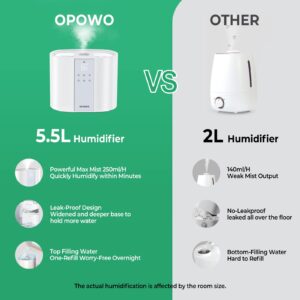 OPOWO Humidifiers for Bedroom, Cool Mist Humidifier for Baby and Plants, 5.5L(1.45 Gal) Top Fill Air Humidifier for Large Room with Essential Oil Diffuser, Sleep, Timer, Touch&Remote Control, Auto Off