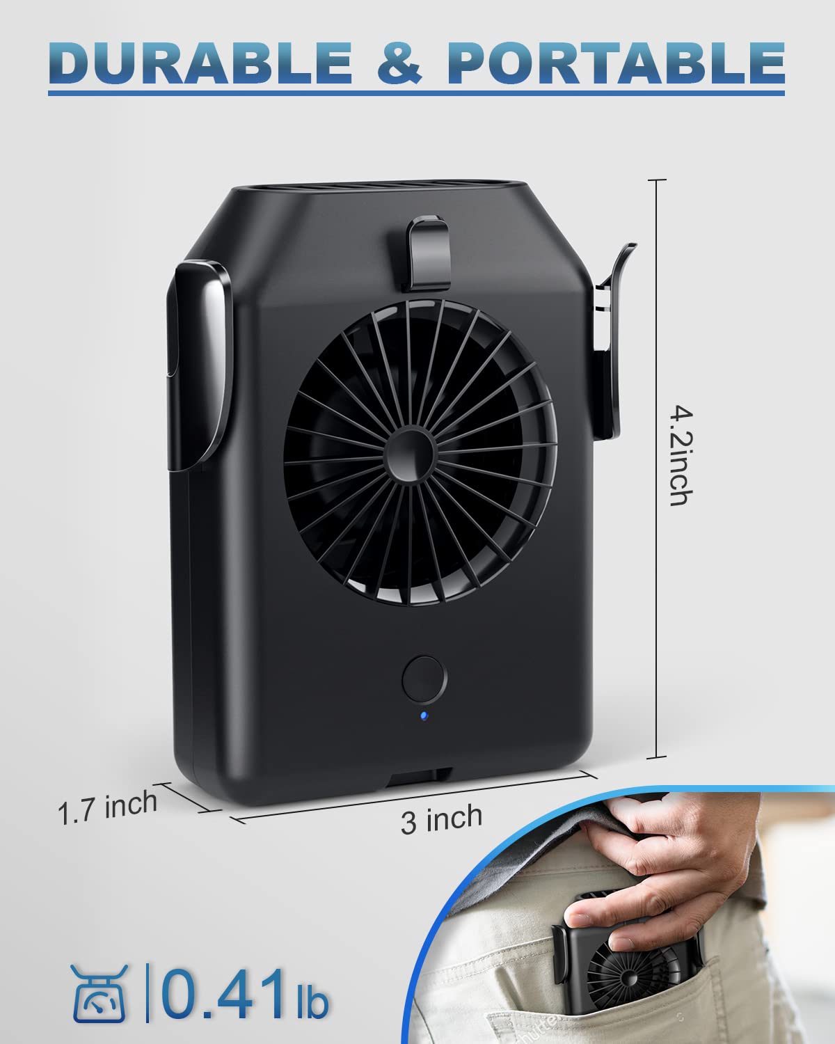 Stsase Portable Fan 10000mAh Rechargeable, Mini Waist Fan With Max 24H Working Time, 3 Speeds 5100RPM Strong Airflow Wearable Personal Clip Fan Belt Fan for Outdoor, Jobsite, Farms, Traveling, Fishing