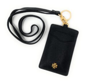 tory burch emerson leather id lanyard with keyring black