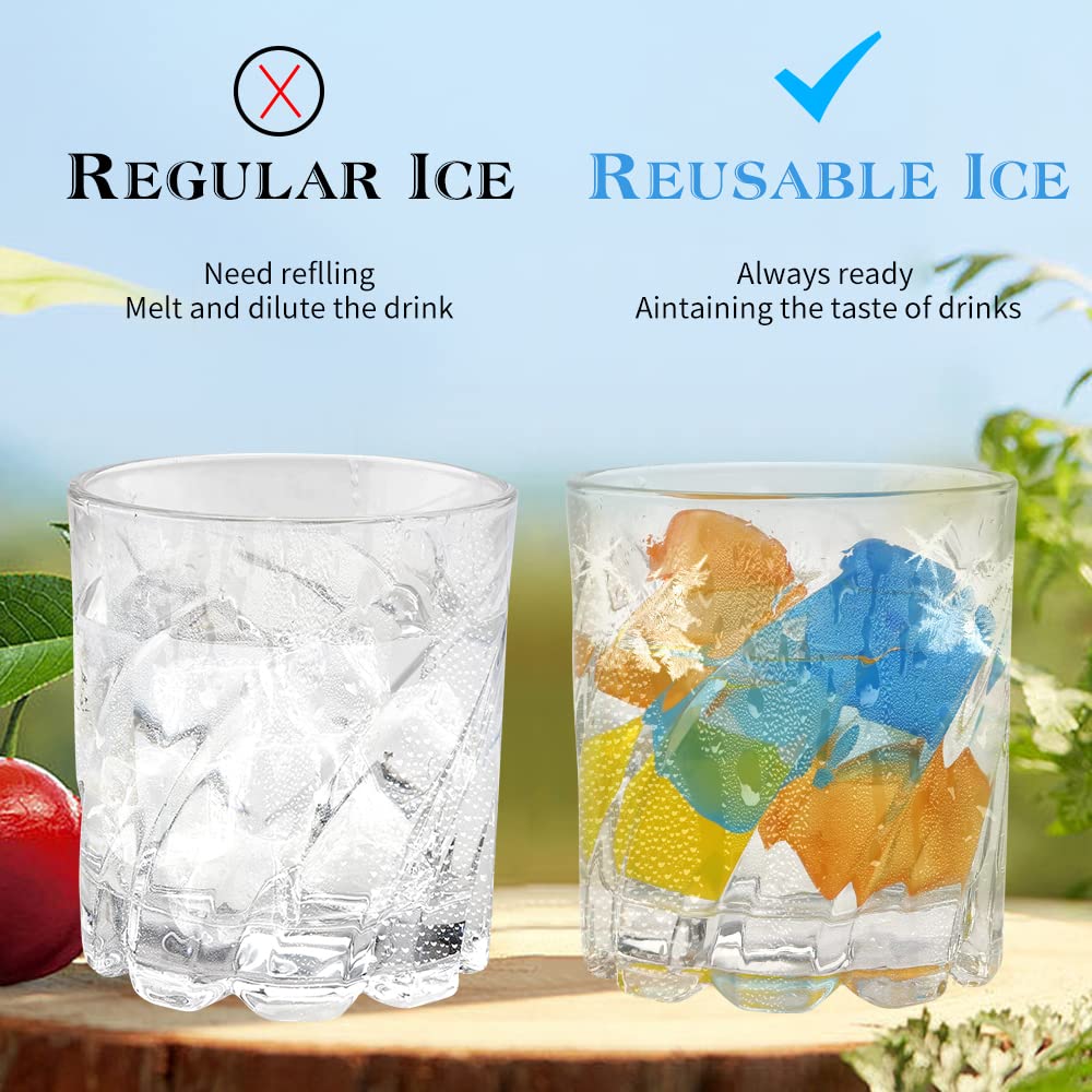 Reusable Ice Cube for Drinks, Square Plastic Ice Cubes 20 Pack, Refreezable Plastic Ice Cubes Without Diluting, Easy to Use Washable Non-Melting Fake Ice Cube for Coffee, Whiskey, Cocktails, Colorful