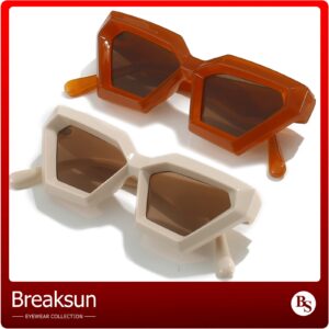 Breaksun Thick Frame Cat Eye Sunglasses for Women Vintage Trendy Cateye Sun Glasses Retro Style Shades (Amber+Beige)