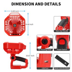 Choerinton Cordless Camping Fan for Milwaukee M18 18V Lithium Battery, Portable Tent Fan with 180LM Lantern,USB Port,3 Speed 3 Brightness Brushless Motor Personal Desk Fan for Car Repair,Picnic