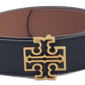 Tory Burch 141742 Britten Logo Black/Classic Tan With Gold Hardware 1.5 Inch Width Reversible Women's Belt (Large)