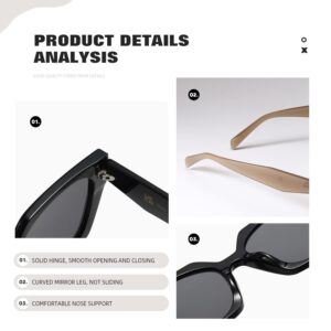 TIANYESY Retro Sunglasses Women and Men Square Trendy Show shades fashion vogue UV Protection sun glasses sunshade (Black/Black+Camel/Brown)