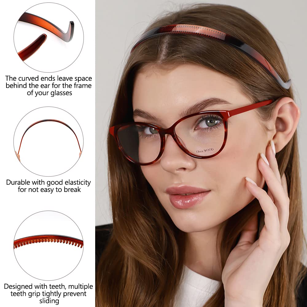 TOBATOBA 6Pcs Flex No Pressure Headbands No Headache Headbands for Women with Glasses, Comfortable Plastic Headbands with Teeth, Fashion Skinny Headbands Non Slip, Hair Accessories for Women Girls