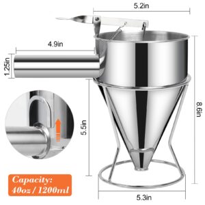 Pancake Batter Dispenser 40 OZ, Multi-Caliber Stainless Steel Funnel Cake Dispenser with Stand Great for Pancakes, Cupcakes and Baked Goods