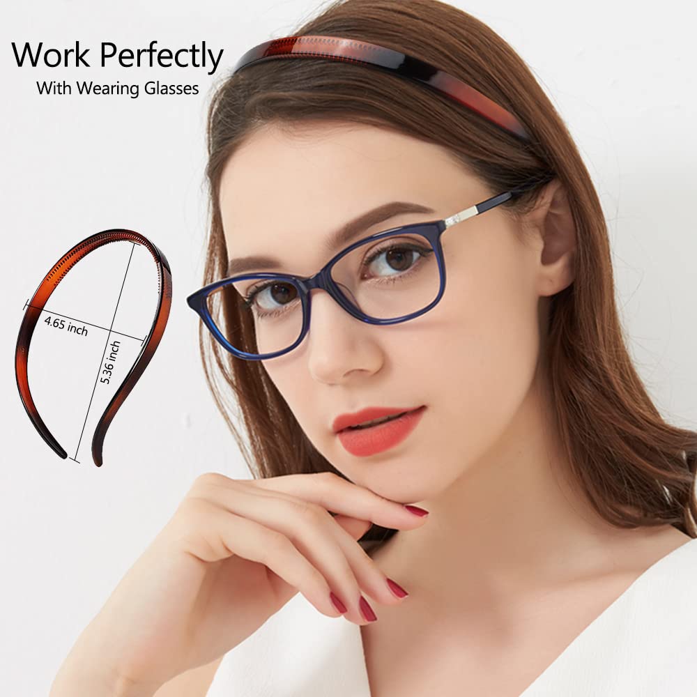 TOBATOBA 6Pcs Flex No Pressure Headbands No Headache Headbands for Women with Glasses, Comfortable Plastic Headbands with Teeth, Fashion Skinny Headbands Non Slip, Hair Accessories for Women Girls