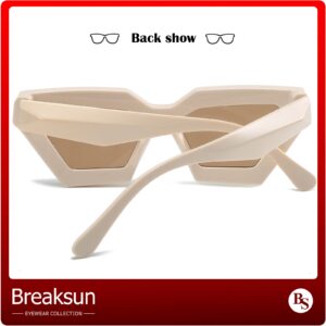 Breaksun Thick Frame Cat Eye Sunglasses for Women Vintage Trendy Cateye Sun Glasses Retro Style Shades (Amber+Beige)