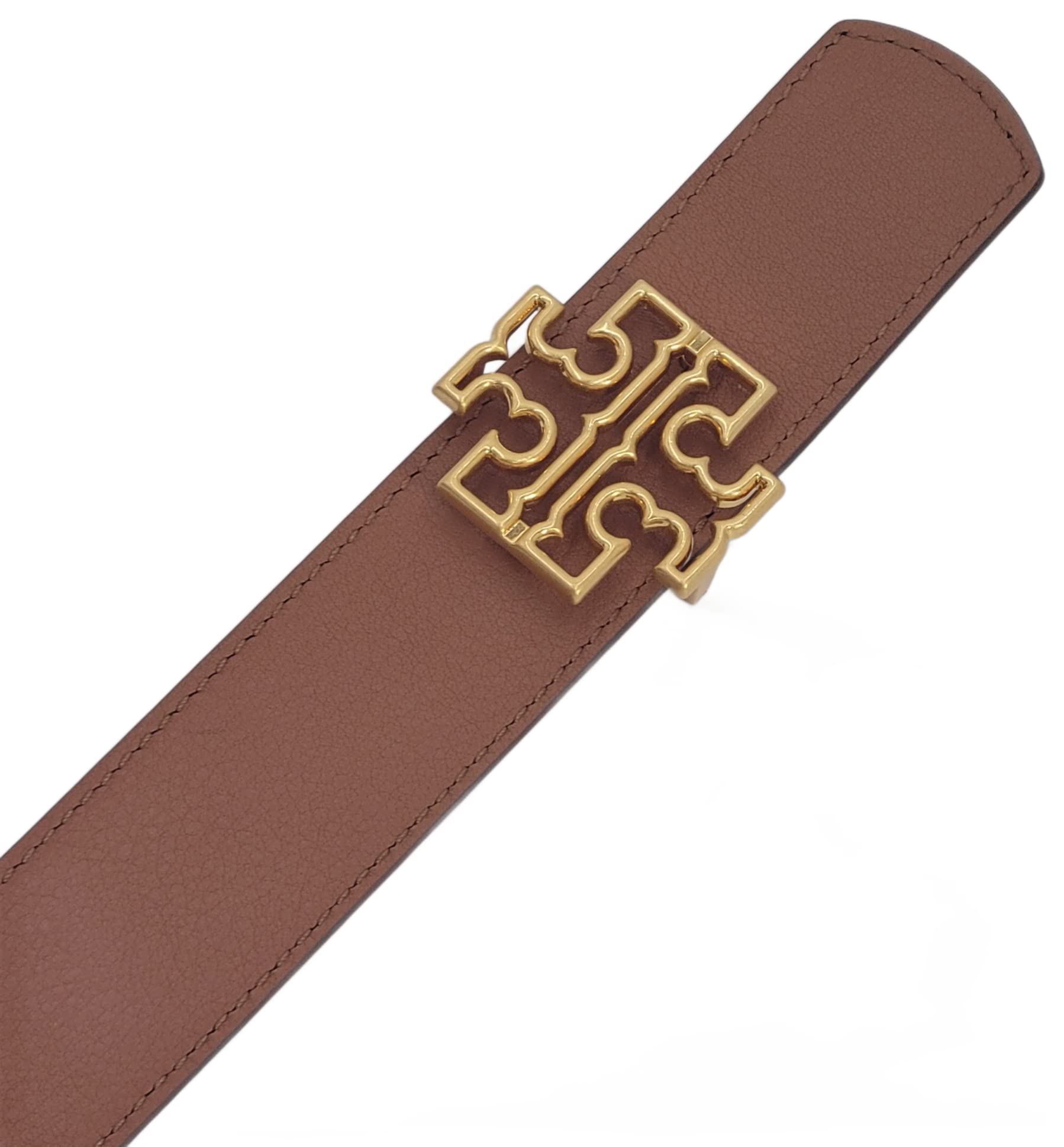 Tory Burch 141742 Britten Logo Black/Classic Tan With Gold Hardware 1.5 Inch Width Reversible Women's Belt (Large)