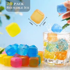 Reusable Ice Cube for Drinks, Square Plastic Ice Cubes 20 Pack, Refreezable Plastic Ice Cubes Without Diluting, Easy to Use Washable Non-Melting Fake Ice Cube for Coffee, Whiskey, Cocktails, Colorful