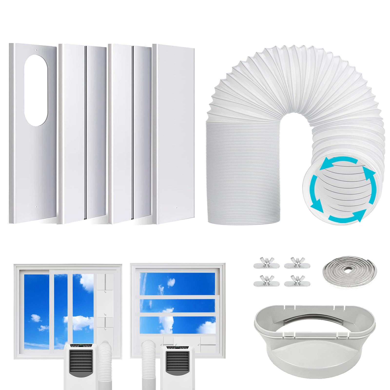 Estoder Portable Air Conditioner Window Vent Kit with 5.9" Exhaust Hose (Length Up To 79”), Universal Portable AC Duct Kit with Coupler, Adjustable Window Seal for Sliding Vertical & Horizontal Window