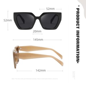 TIANYESY Retro Sunglasses Women and Men Square Trendy Show shades fashion vogue UV Protection sun glasses sunshade (Black/Black+Camel/Brown)