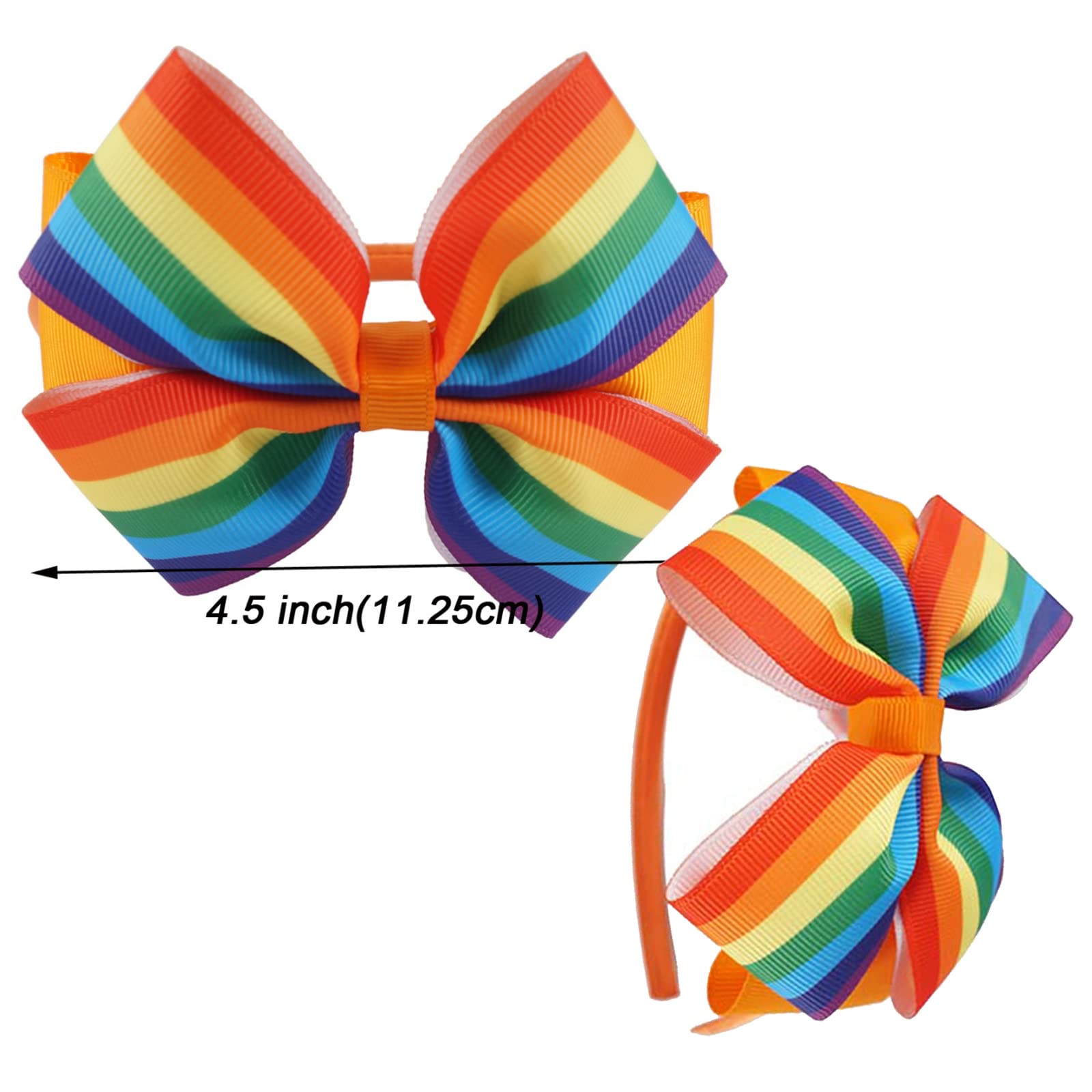 IHEOJAOC Rainbow Hair Headband Pride Day Hair Bow with Clip Candy Hair Accessories for Women Girls Rainbow Accessories for Party (4 PCS)