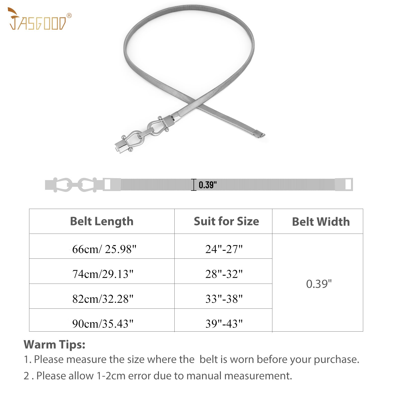 JASGOOD Skinny Metal Waist Belt for Dress Fashion Silver Waistband Elastic Metal Chain Belt, B-Silver