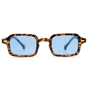 vanlinker retro rectangle 90s sunglasses for women men trendy small square vintage shades vl9749 tortoise/blue tinted lens