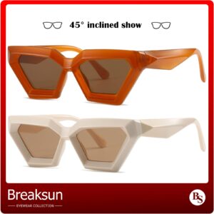 Breaksun Thick Frame Cat Eye Sunglasses for Women Vintage Trendy Cateye Sun Glasses Retro Style Shades (Amber+Beige)