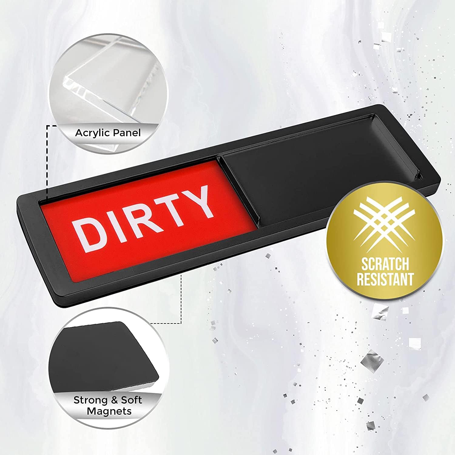 Premium Clean Dirty Dishwasher Magnet, Dirty Clean Sign for Dishwasher Easy to Read and Strong Slide for Changing Signs, Heavy Duty Magnet with Optional Stickers (Red & Green (Black))