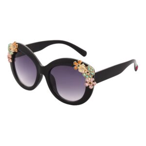 betsey johnson women's garden party sunglasses round, black, 141 mm