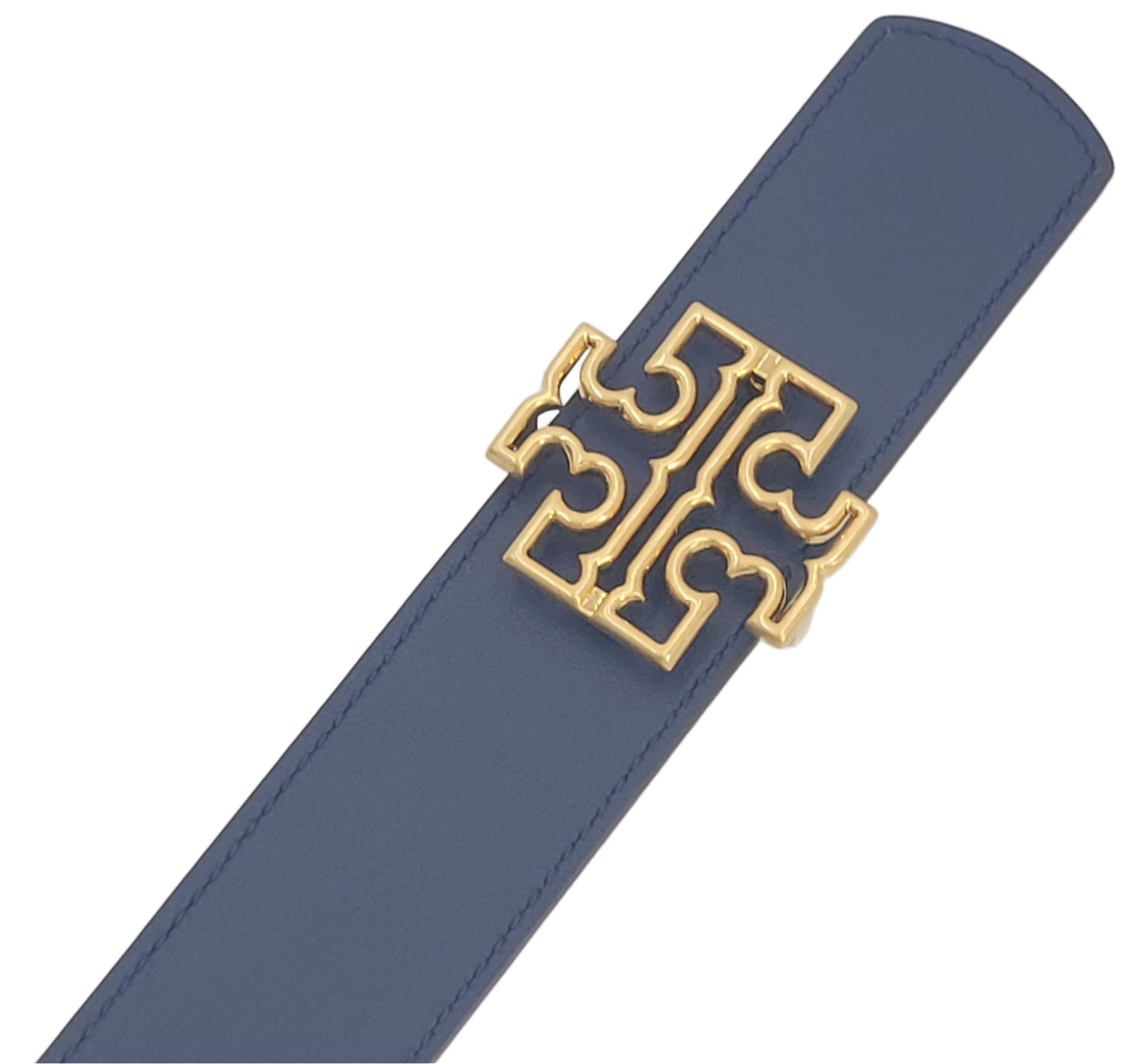 Tory Burch 141742 Britten Royal Navy Blue/New Ivory White With Gold Hardware Reversible 1.5 Inch Width Women's Belt (Small)