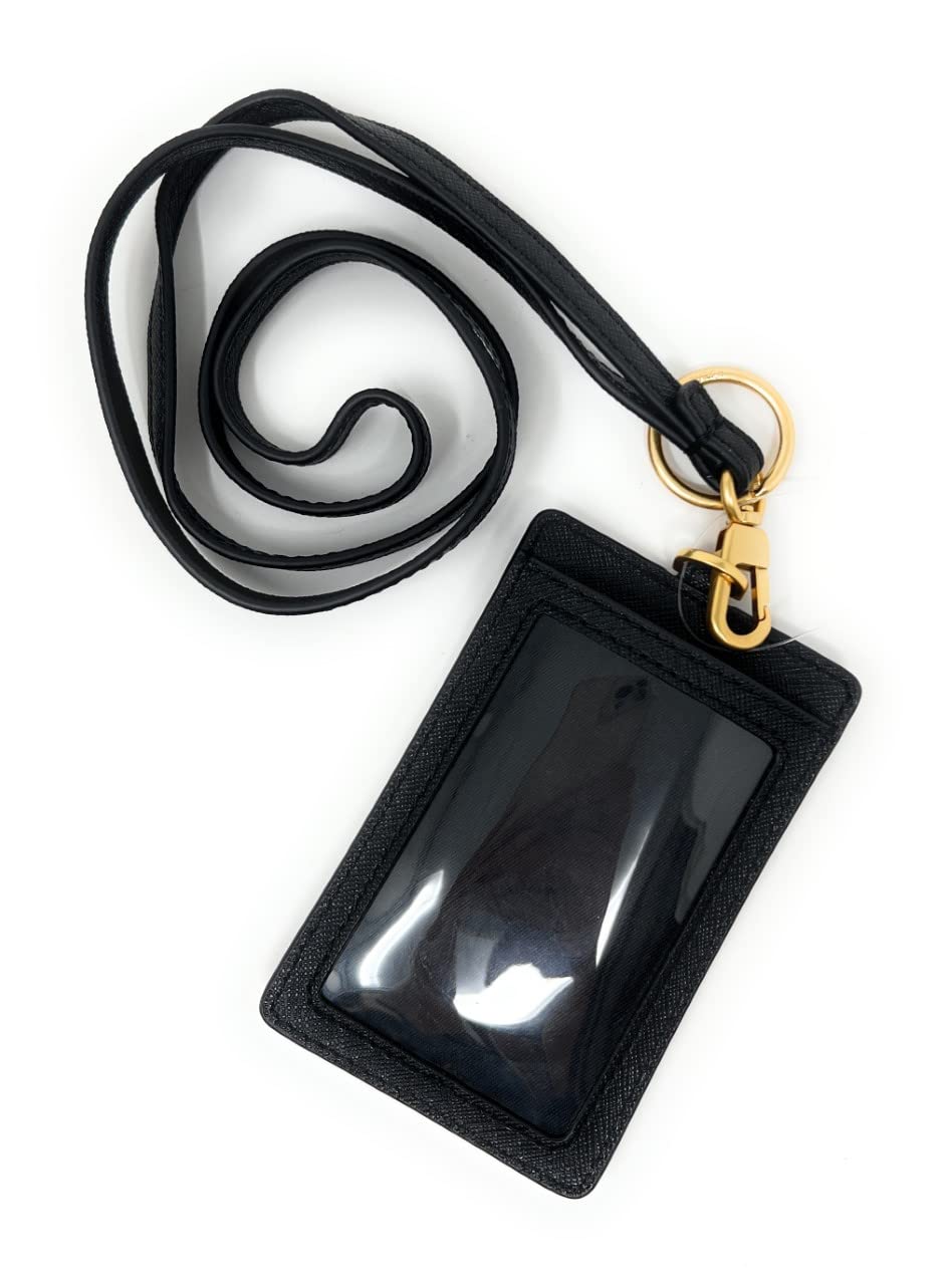 Tory Burch Emerson Leather ID Lanyard With Keyring Black