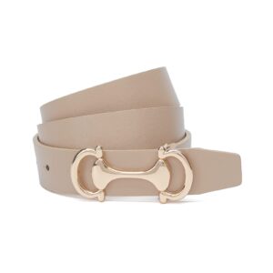 WANTESS Women Belts for Jeans Dresses Skinny Waist Belt with Gold Buckle Thin Belts for Ladies Beige Small