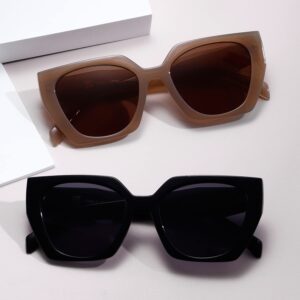 kimorn Sunglasses Womens and Men Trendy Retro Trendy Sun Glasses K1354 (Black+Camel Frame Brown Lens)