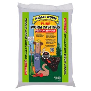 wiggle worm castings plus worm egg material, 40-pounds - fertilizer for houseplants, vegetables, and more - earthworm castings to help improve soil fertility and aeration