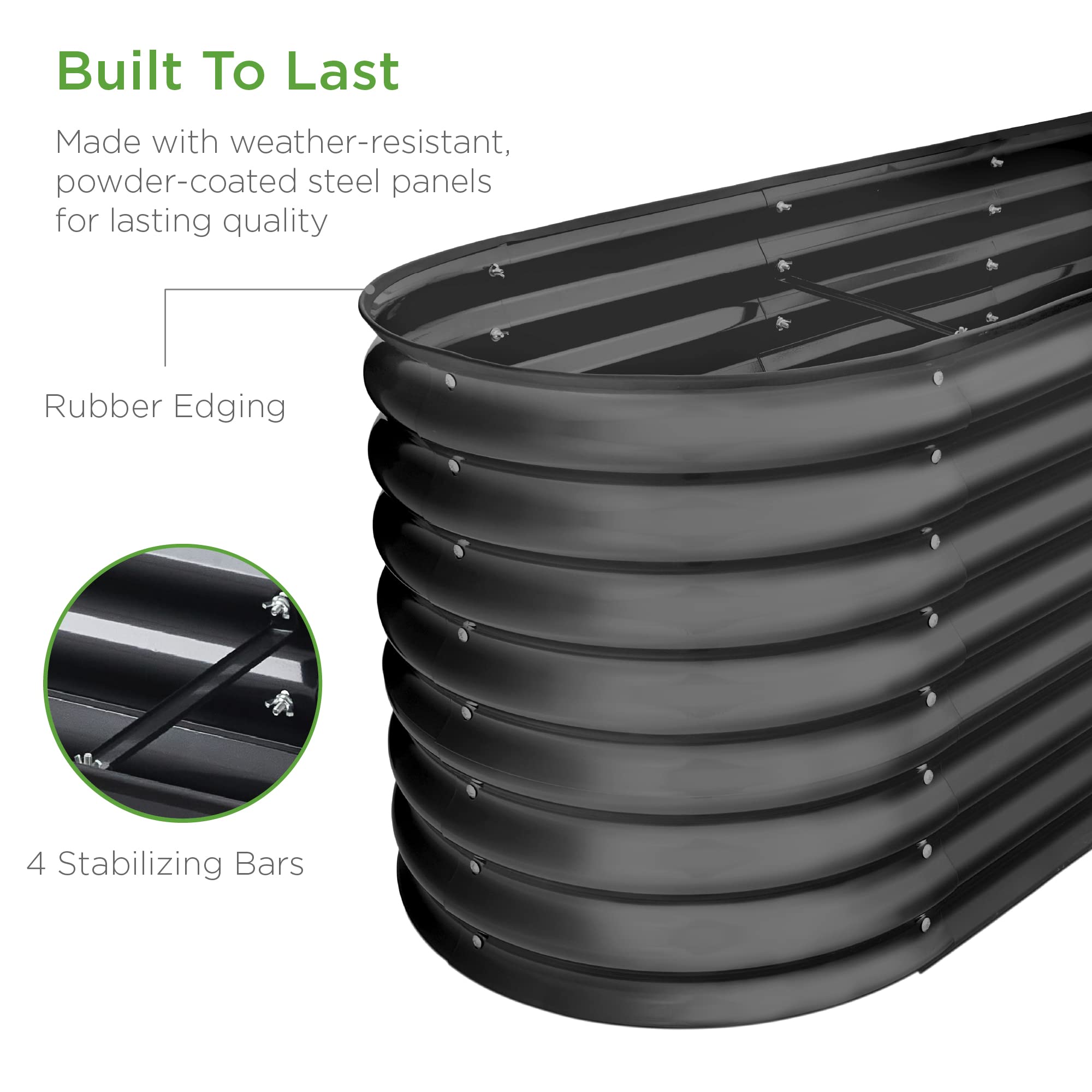 Best Choice Products 8x2x2ft Metal Raised Garden Bed, Oval Outdoor Deep Root Planter Box for Vegetables, Herbs w/ 4 Support Bars, 215 Gal Capacity - Charcoal