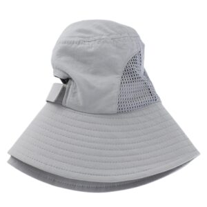 Connectyle Womens UPF 50+ Beach Sun Hat Nylon Bucket Fishing Hat with Ponytail Travle Hat Light Grey