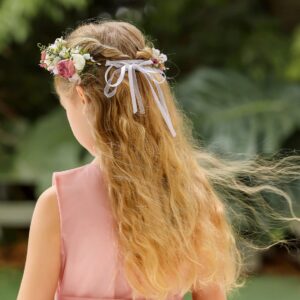 DreamLily Rustic Hippie Rose Crown Wreath Wedding Festival Floral Headpiece Flower Girl Headband DFS24 (Blush)