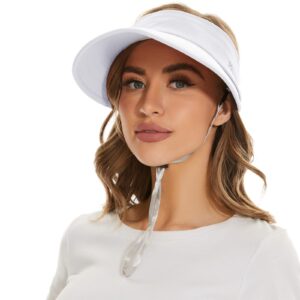 Sun Hat Womens Summer Beach Hats Wide Brim Packable Sun Visor with UV Protection Golf Hat with Ponytail Hole White Sunhat Cap