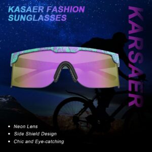 Karsaer Vision 80s 90s Retro Semi Rimless Sunglasses Neon Visor Shades Rainbow Sunlasses for Men Women